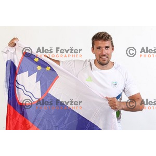 Urban Lesjak, member of Slovenia Olympic Handball Team at official photo shooting in hotel Planja at Rogla Olympic Centre, Slovenia on July 4, 2016