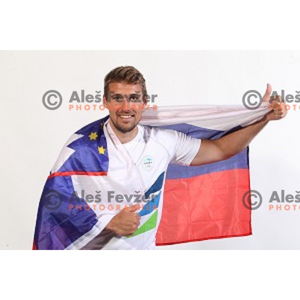 Urban Lesjak, member of Slovenia Olympic Handball Team at official photo shooting in hotel Planja at Rogla Olympic Centre, Slovenia on July 4, 2016