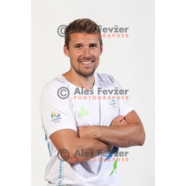 Urban Lesjak, member of Slovenia Olympic Handball Team at official photo shooting in hotel Planja at Rogla Olympic Centre, Slovenia on July 4, 2016