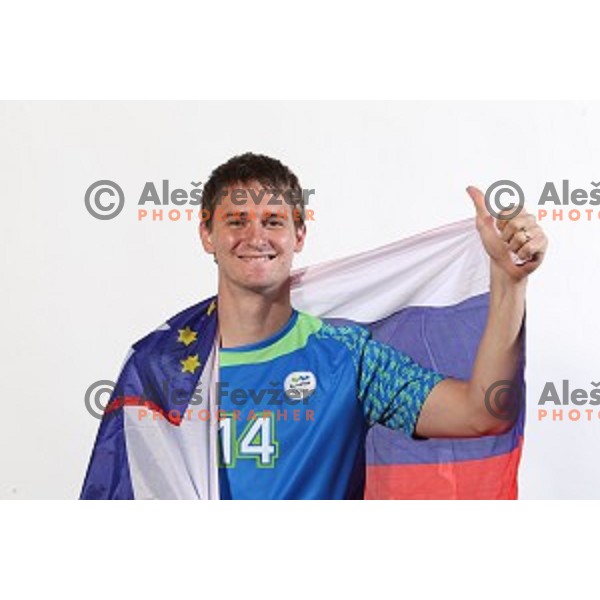 Sebastian Skubemember of Slovenia Olympic Handball Team at official photo shooting in hotel Planja at Rogla Olympic Centre, Slovenia on July 4, 2016