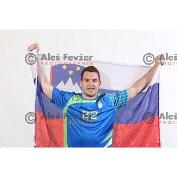 Miha Zarabec, member of Slovenia Olympic Handball Team at official photo shooting in hotel Planja at Rogla Olympic Centre, Slovenia on July 4, 2016