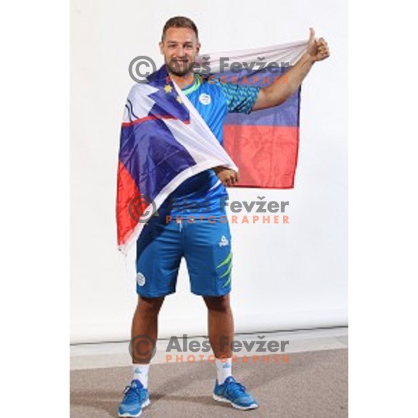Gasper Marguc, member of Slovenia Olympic Handball Team at official photo shooting in hotel Planja at Rogla Olympic Centre, Slovenia on July 4, 2016