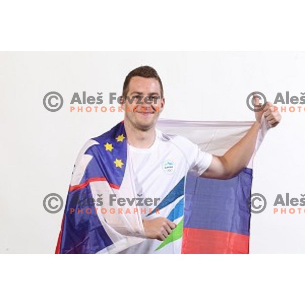 Miha Zarabec, member of Slovenia Olympic Handball Team at official photo shooting in hotel Planja at Rogla Olympic Centre, Slovenia on July 4, 2016