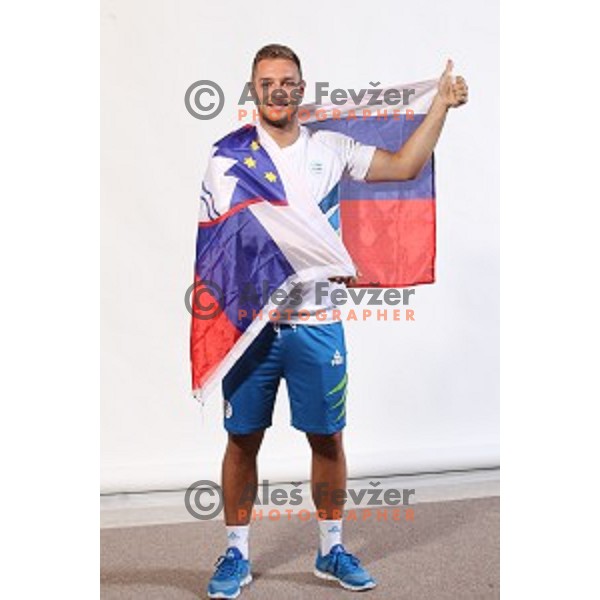 Gasper Marguc, member of Slovenia Olympic Handball Team at official photo shooting in hotel Planja at Rogla Olympic Centre, Slovenia on July 4, 2016