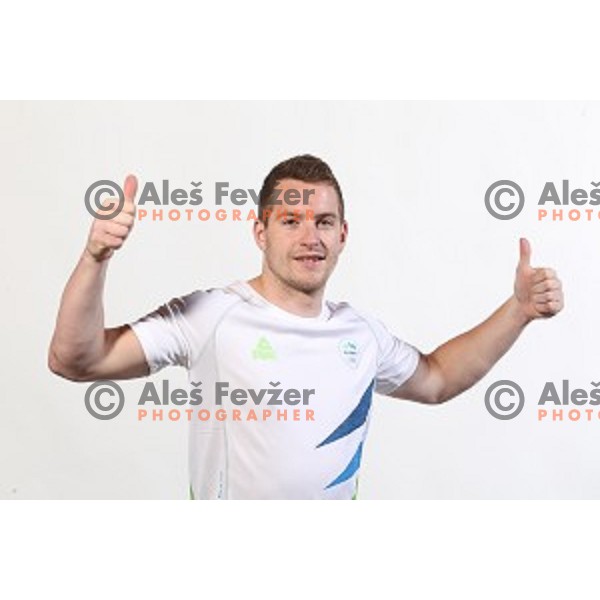Gasper Marguc, member of Slovenia Olympic Handball Team at official photo shooting in hotel Planja at Rogla Olympic Centre, Slovenia on July 4, 2016