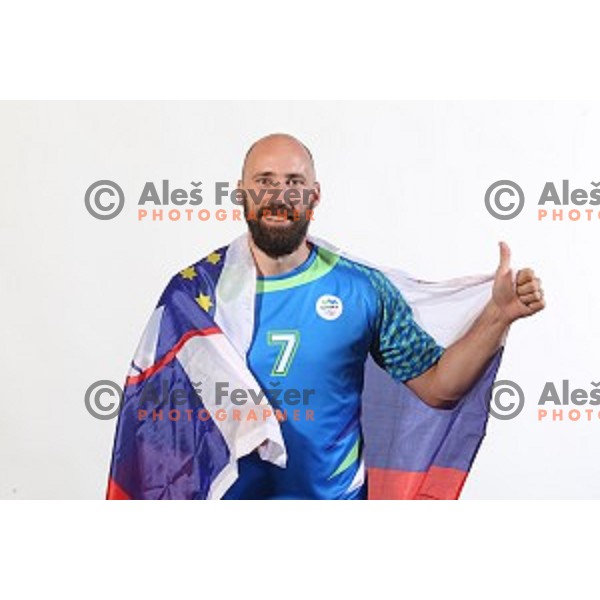 Vid Kavticnik, member of Slovenia Olympic Handball Team at official photo shooting in hotel Planja at Rogla Olympic Centre, Slovenia on July 4, 2016