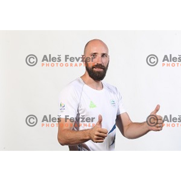 Vid Kavticnik, member of Slovenia Olympic Handball Team at official photo shooting in hotel Planja at Rogla Olympic Centre, Slovenia on July 4, 2016