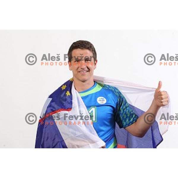 Simon Razgor, member of Slovenia Olympic Handball Team at official photo shooting in hotel Planja at Rogla Olympic Centre, Slovenia on July 4, 2016