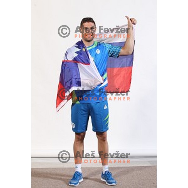 Blaz Janc, member of Slovenia Olympic Handball Team at official photo shooting in hotel Planja at Rogla Olympic Centre, Slovenia on July 4, 2016