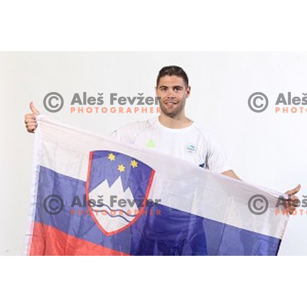 Blaz Janc, member of Slovenia Olympic Handball Team at official photo shooting in hotel Planja at Rogla Olympic Centre, Slovenia on July 4, 2016