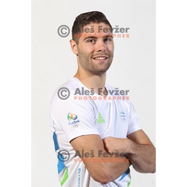Blaz Janc, member of Slovenia Olympic Handball Team at official photo shooting in hotel Planja at Rogla Olympic Centre, Slovenia on July 4, 2016