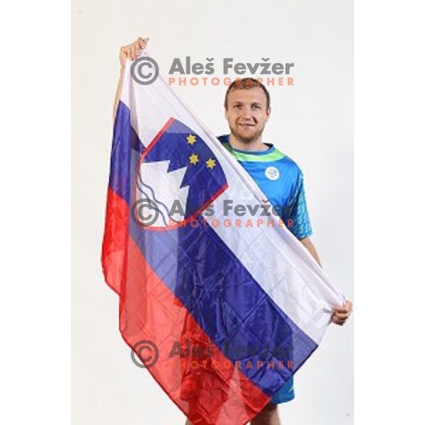 Ziga Mlakar, member of Slovenia Olympic Handball Team at official photo shooting in hotel Planja at Rogla Olympic Centre, Slovenia on July 4, 2016