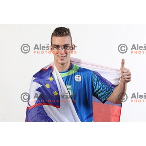 Nik Henigman, member of Slovenia Olympic Handball Team at official photo shooting in hotel Planja at Rogla Olympic Centre, Slovenia on July 4, 2016