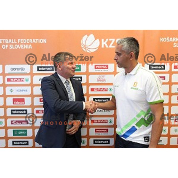 Miro Smrekar and Igor Kokoskov, head coach of Slovenia National Basketball team during KZS press conference in Radisson Blu Plaza hotel in Ljubljana, Slovenia on July 8, 2016