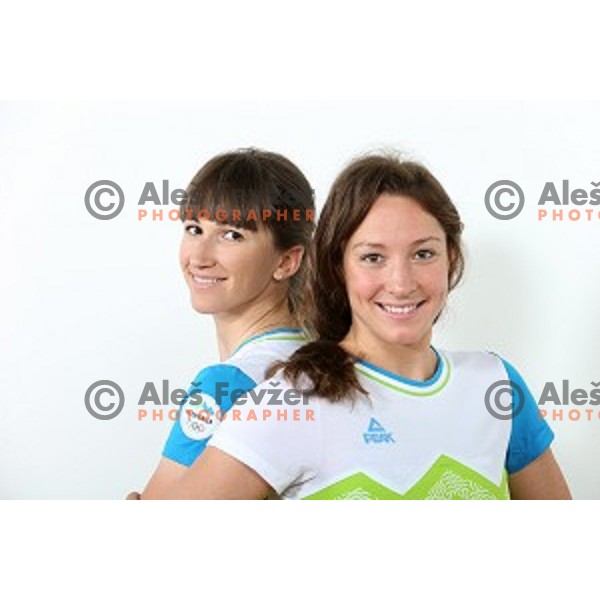 Cyclist Polona Batagelj and swimmer Anja Klinar, members of Slovenia Olympic team for Rio 2016 Olympic games at photo shooting in Ljubljana, Slovenia on July 15, 2016