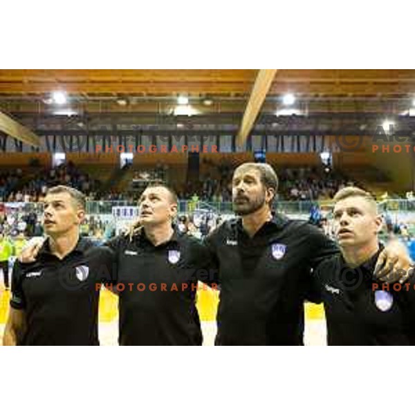 Veselin Vujovic, head coach of team Slovenia and Zan Rant Roos before friendly handball match between Slovenia - Tunisia, played in dvorana Tabor, Maribor, 16.7.2016