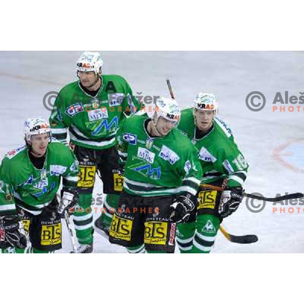 ZM Olimpija players celebrates goal at the first game of EBEL , ZM Olimpija : KAC 