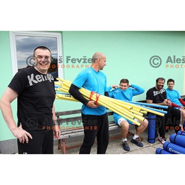 Uros Serbec, assistant coach of Slovenia Handball team during recovery session in Zrece, Slovenia after first week of preparation for Rio 2016 Olympic games on July 18, 2016