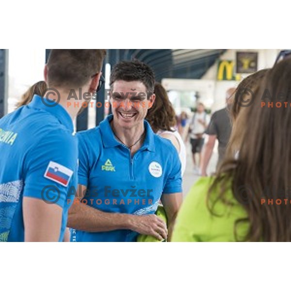 Peter Kauzer of Slovenia olympic team for Rio 2016 Olympic games during promotional departure with train from Ljubljana to Koper on July 22, 2016
