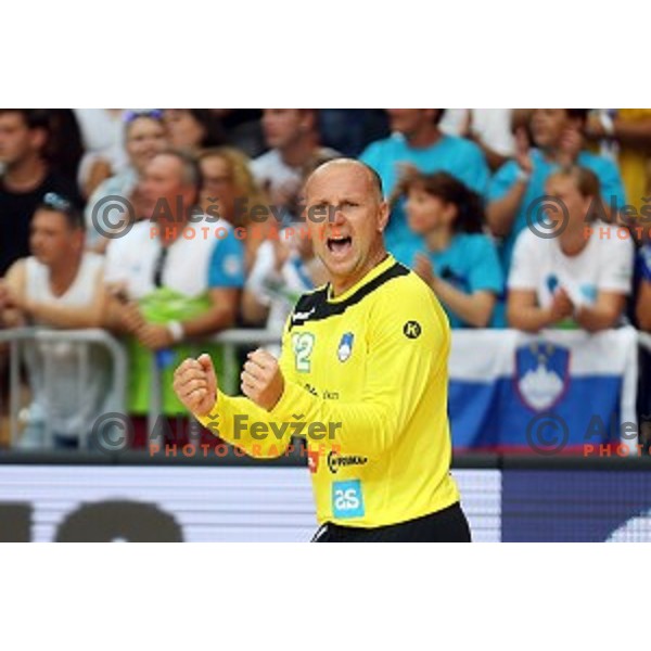 of Slovenia in action during friendly handball match between Slovenia and Croatia in Bonifika Hall, Koper, Slovenia on July 22, 2016