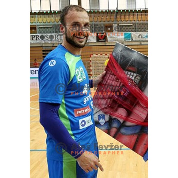 of Slovenia in action during friendly handball match between Slovenia and Croatia in Bonifika Hall, Koper, Slovenia on July 22, 2016