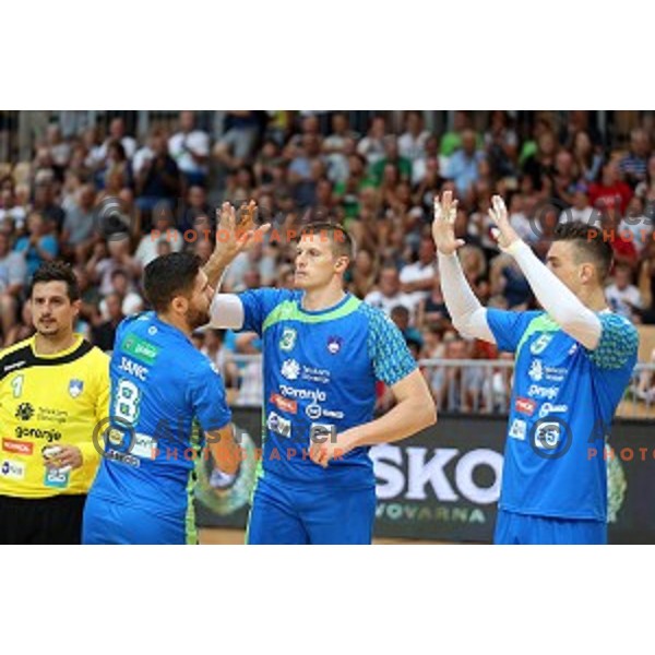 of Slovenia in action during friendly handball match between Slovenia and Croatia in Bonifika Hall, Koper, Slovenia on July 22, 2016