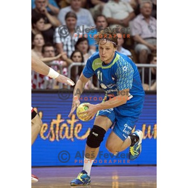 of Slovenia in action during friendly handball match between Slovenia and Croatia in Bonifika Hall, Koper, Slovenia on July 22, 2016