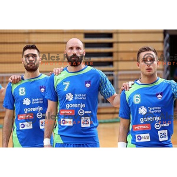 of Slovenia in action during friendly handball match between Slovenia and Croatia in Bonifika Hall, Koper, Slovenia on July 22, 2016