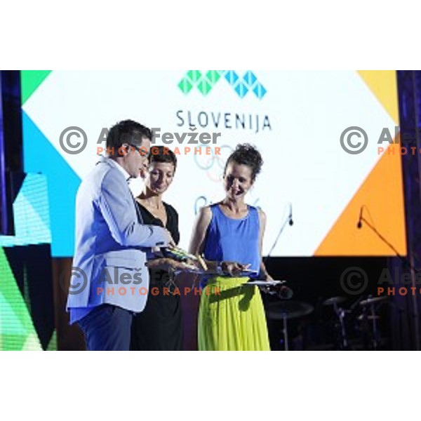 Sasa Jerkovic, Maja Makovec Brencic and Andreja Okorn during Official presentation of Slovenia Olympic team for Rio 2016 Olympic Games in Koper, Slovenia on July 22, 2016