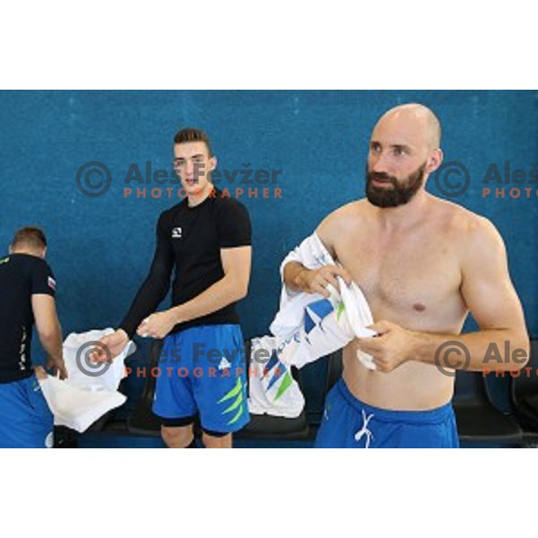 Vid Kavticnik of Slovenia Olympic Handball team during last practice session before departure to Rio 2016 Summer Olympic games in Kozina Sports Hall, Slovenia on July 31, 2016