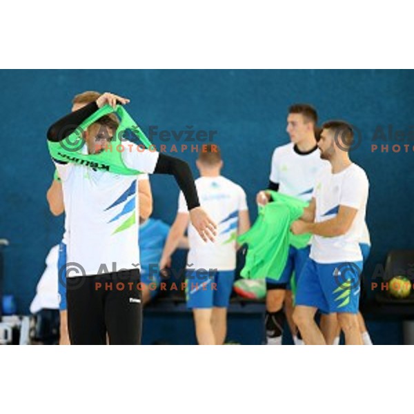 Urban Lesjak of Slovenia Olympic Handball team during last practice session before departure to Rio 2016 Summer Olympic games in Kozina Sports Hall, Slovenia on July 31, 2016