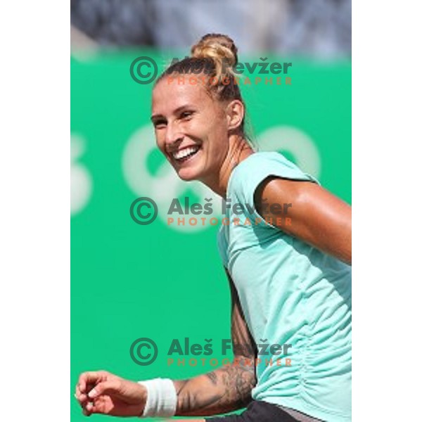 Polona Herzog of Slovenia Olympic team during practice session in Olympic Park Tennis Centre , Rio de Janeiro 2016 Olympic games on August 4, 2016