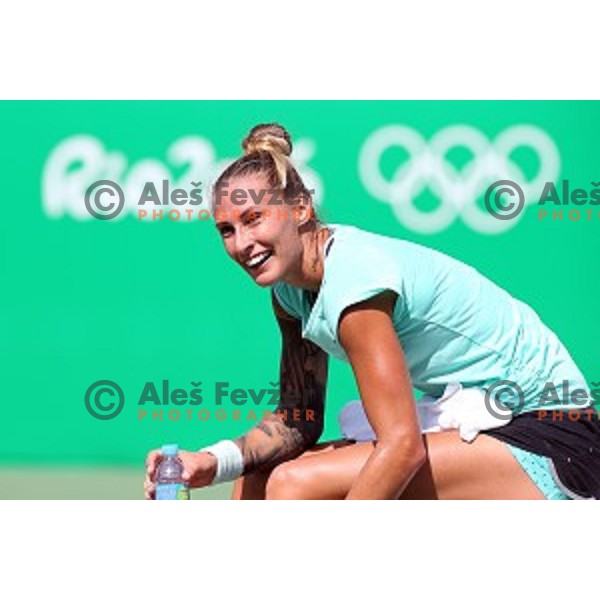 Polona Herzog of Slovenia Olympic team during practice session in Olympic Park Tennis Centre , Rio de Janeiro 2016 Olympic games on August 4, 2016
