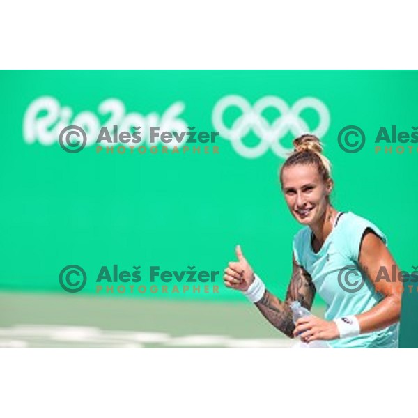 Polona Herzog of Slovenia Olympic team during practice session in Olympic Park Tennis Centre , Rio de Janeiro 2016 Olympic games on August 4, 2016