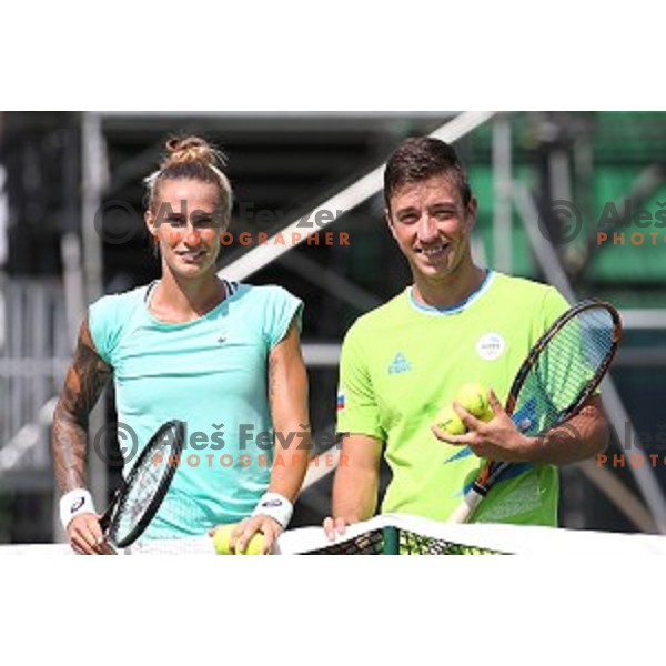 Polona Herzog of Slovenia Olympic team during practice session in Olympic Park Tennis Centre , Rio de Janeiro 2016 Olympic games on August 4, 2016