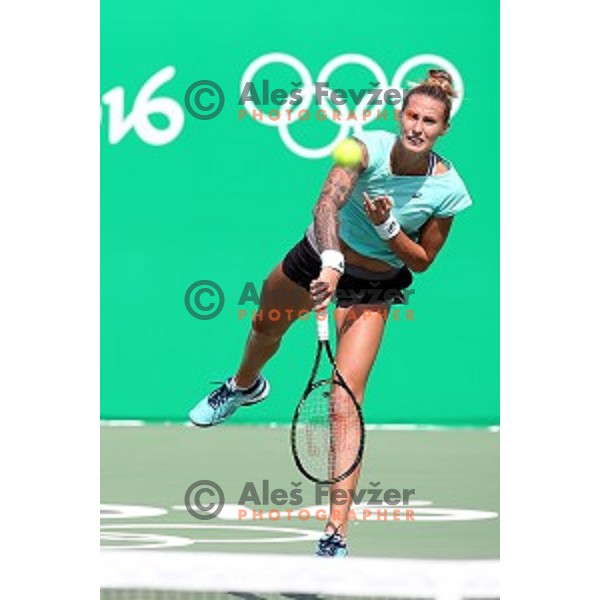 Polona Herzog of Slovenia Olympic team during practice session in Olympic Park Tennis Centre , Rio de Janeiro 2016 Olympic games on August 4, 2016