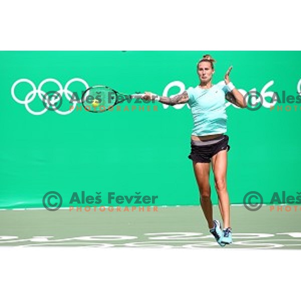 Polona Herzog of Slovenia Olympic team during practice session in Olympic Park Tennis Centre , Rio de Janeiro 2016 Olympic games on August 4, 2016