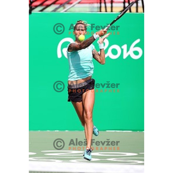 Polona Herzog of Slovenia Olympic team during practice session in Olympic Park Tennis Centre , Rio de Janeiro 2016 Olympic games on August 4, 2016