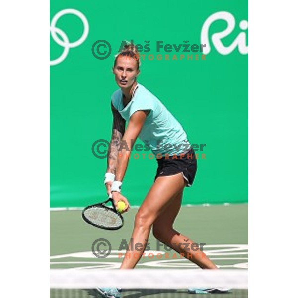 Polona Herzog of Slovenia Olympic team during practice session in Olympic Park Tennis Centre , Rio de Janeiro 2016 Olympic games on August 4, 2016
