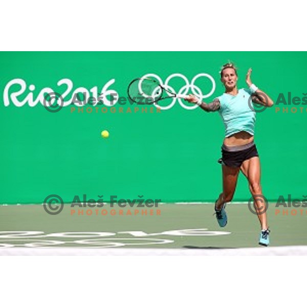 Polona Herzog of Slovenia Olympic team during practice session in Olympic Park Tennis Centre , Rio de Janeiro 2016 Olympic games on August 4, 2016