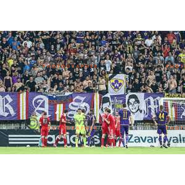 Jasmin Handanovic and Marko Suler of Maribor in action during football match between Maribor and Aberdeen, 3rd qualifying round of UEFA Europa League 2016/17, played in Ljudski vrt, Maribor, Slovenia on August 4, 2016