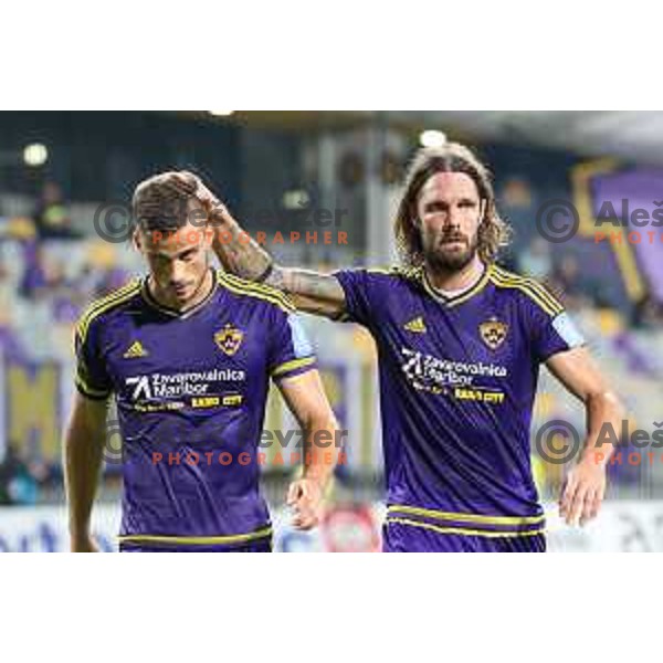 Denis Sme and Marko Suler of Maribor in action during football match between Maribor and Aberdeen, 3rd qualifying round of UEFA Europa League 2016/17, played in Ljudski vrt, Maribor, Slovenia on August 4, 2016