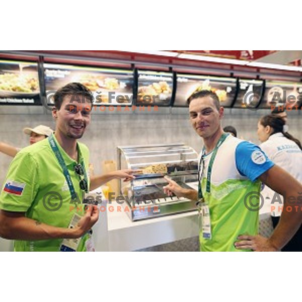 Cylists Primoz Roglic and Simon Spilak of Slovenia Olympic team in Olympic Village, Rio de Janeiro 2016 Olympic games on August 4, 2016