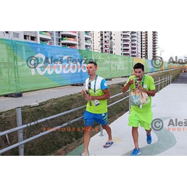 Cylists Primoz Roglic and Simon Spilak of Slovenia Olympic team in Olympic Village, Rio de Janeiro 2016 Olympic games on August 4, 2016