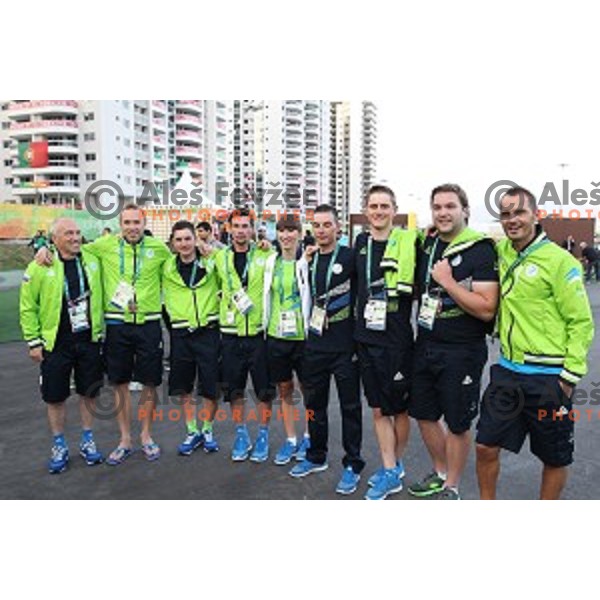 Gorazd Penko, Ales Murn, Jan Polanc, Primoz Roglic, Polona Batagelj, Simon Spilak, Matej Mohoric, Filip Tisma and Gorazd Stangelj at Team Welcome Ceremony of Slovenia Olympic team in Olympic Village, Rio de Janeiro 2016 Olympic games on August 4, 2016