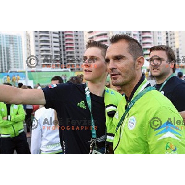 Matej Mohoric, Gorazd Stangelj and Filip Tisma at Team Welcome Ceremony of Slovenia Olympic team in Olympic Village, Rio de Janeiro 2016 Olympic games on August 4, 2016