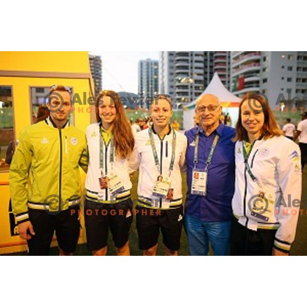 Martin Bau, Janja Segel, Tjasa Pintar, Bogdan Gabrovec, Tjasa Vozel after Team Welcome Ceremony of Slovenia Olympic team in Olympic Village, Rio de Janeiro 2016 Olympic games on August 4, 2016