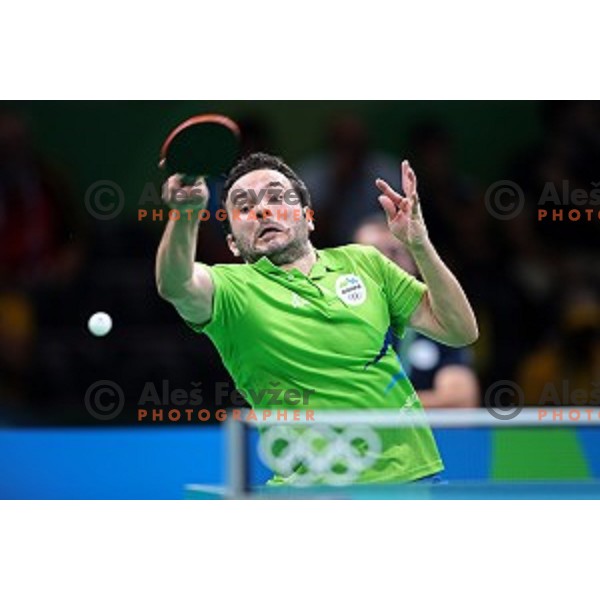 Bojan Tokic of Slovenia in action during men\'s Singles first round table tennis tournament at Rio de Janeiro 2016 Olympic games , Brasil on August 6, 2016