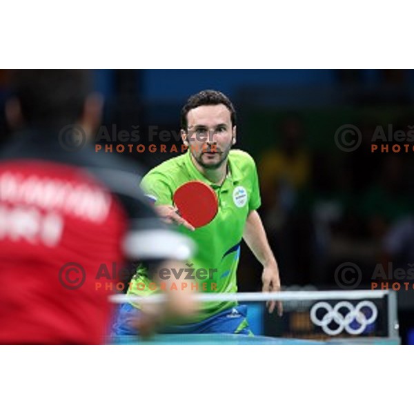 Bojan Tokic of Slovenia in action during men\'s Singles first round table tennis tournament at Rio de Janeiro 2016 Olympic games , Brasil on August 6, 2016
