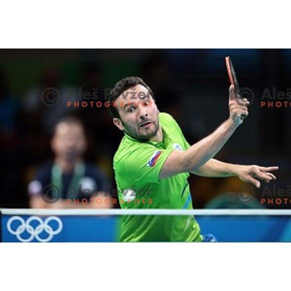 Bojan Tokic of Slovenia in action during men\'s Singles first round table tennis tournament at Rio de Janeiro 2016 Olympic games , Brasil on August 6, 2016